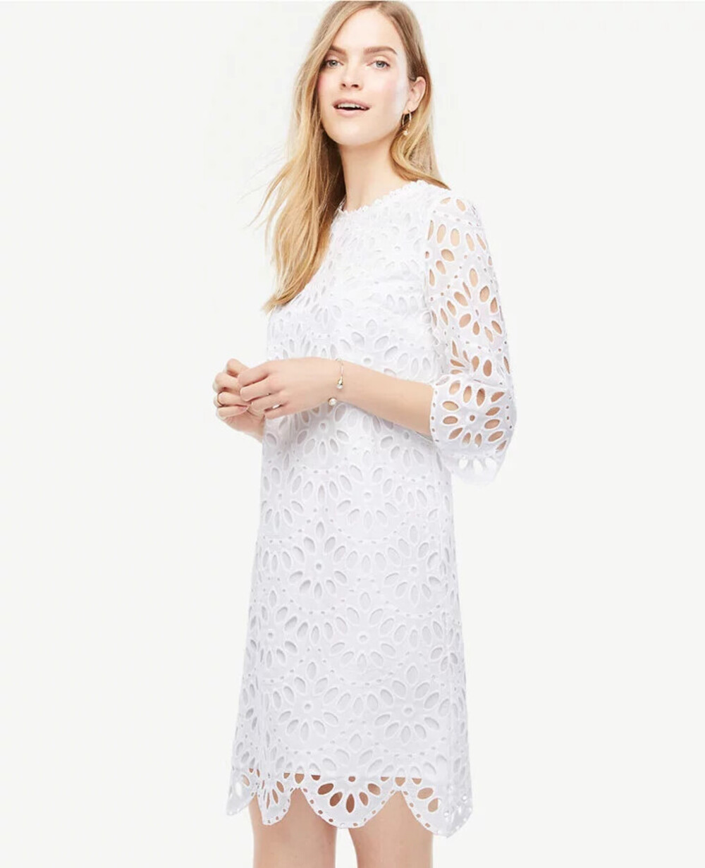 Summer White Ann Taylor Scallop Eyelet Shift Dress Bridal Wedding - Size 4 - NWT